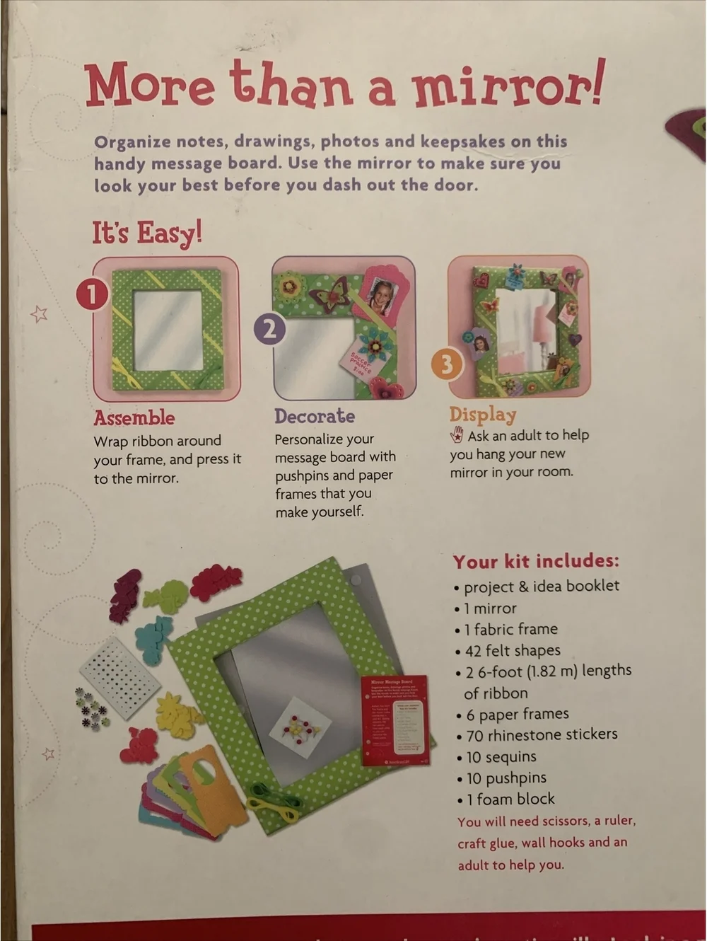 NEW American Girl Crafts Mirror Message Board Kit Kids Art Project 8+
